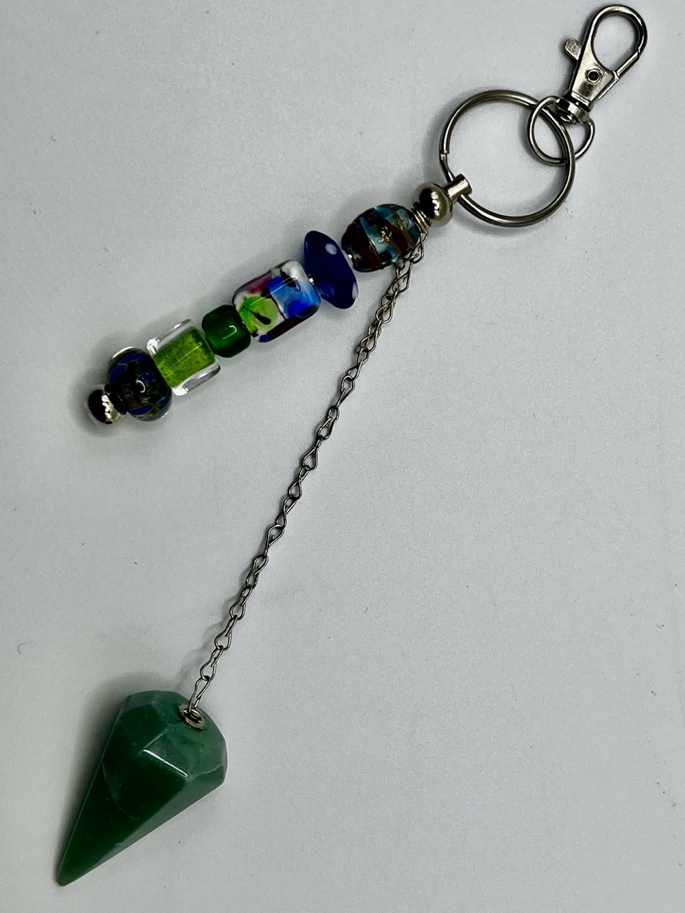 Green Aventurine Crystal Pendulum Keychain Handmade Beaded Spiritual Boho Charm